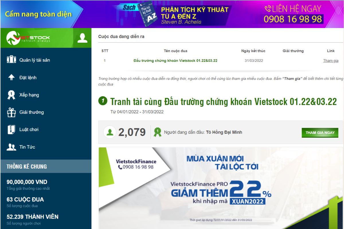 Vietstock - một trong những ứng dụng giao dịch chứng khoán ảo lớn nhất Việt Nam