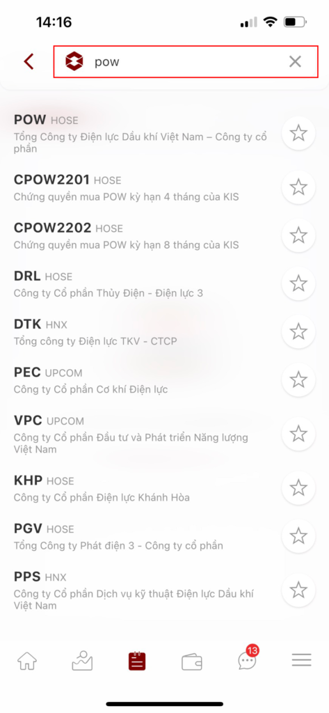 Nhập mã cổ phiếu cần thực hiện giao dịch tại ô Tìm kiếm