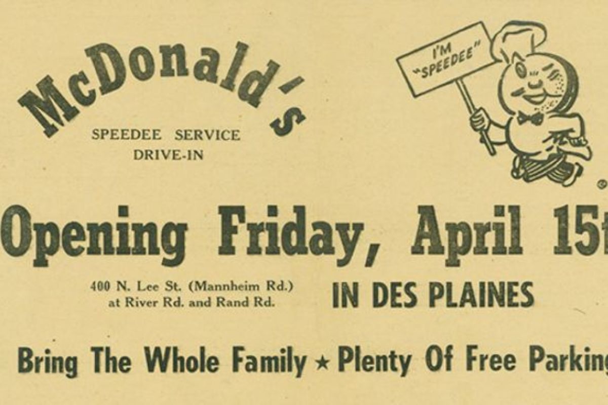 Quảng cáo trên báo thông báo khai trương McDonald's đầu tiên của Ray Kroc