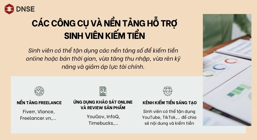 Sinh viên có thể kiếm tiền online qua dự án freelance, khảo sát và kênh sáng tạo