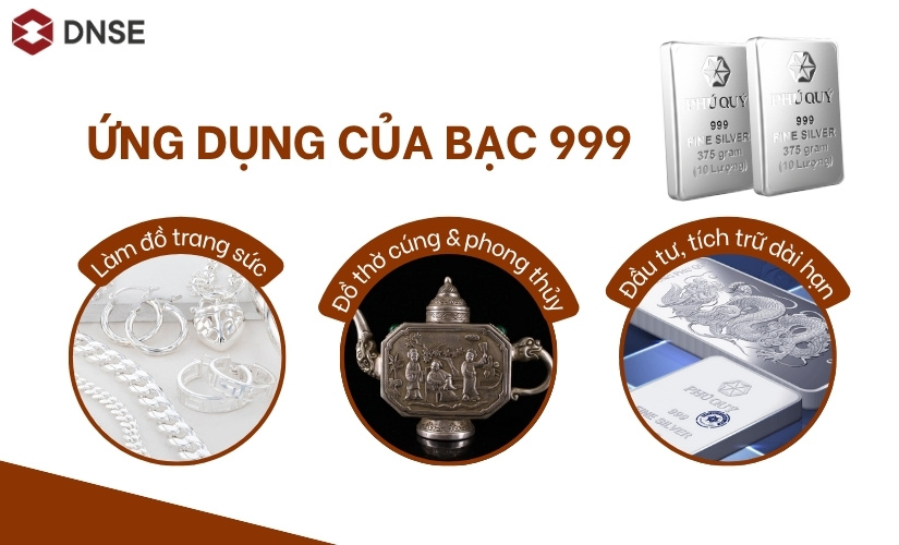 Bạc 999 có ứng dụng rất đa dạng, phổ biến nhất là dùng để tích trữ