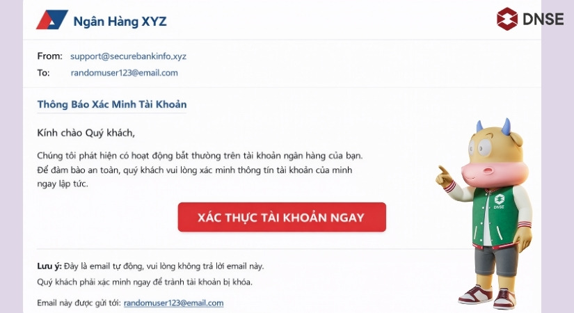 Ví dụ về nội dung email phishing lừa đảo để người dùng ấn link