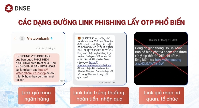 Một số loại đường link phishing lấy OTP phổ biến