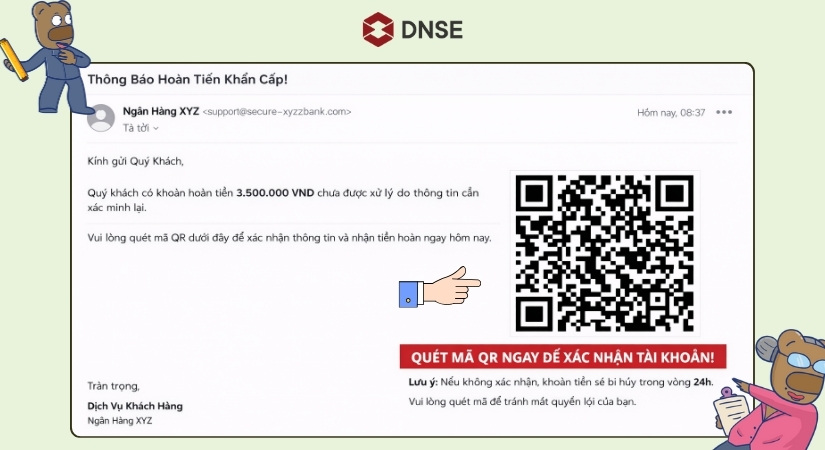 Hình ảnh minh họa việc mã QR giả mạo danh ngân hàng